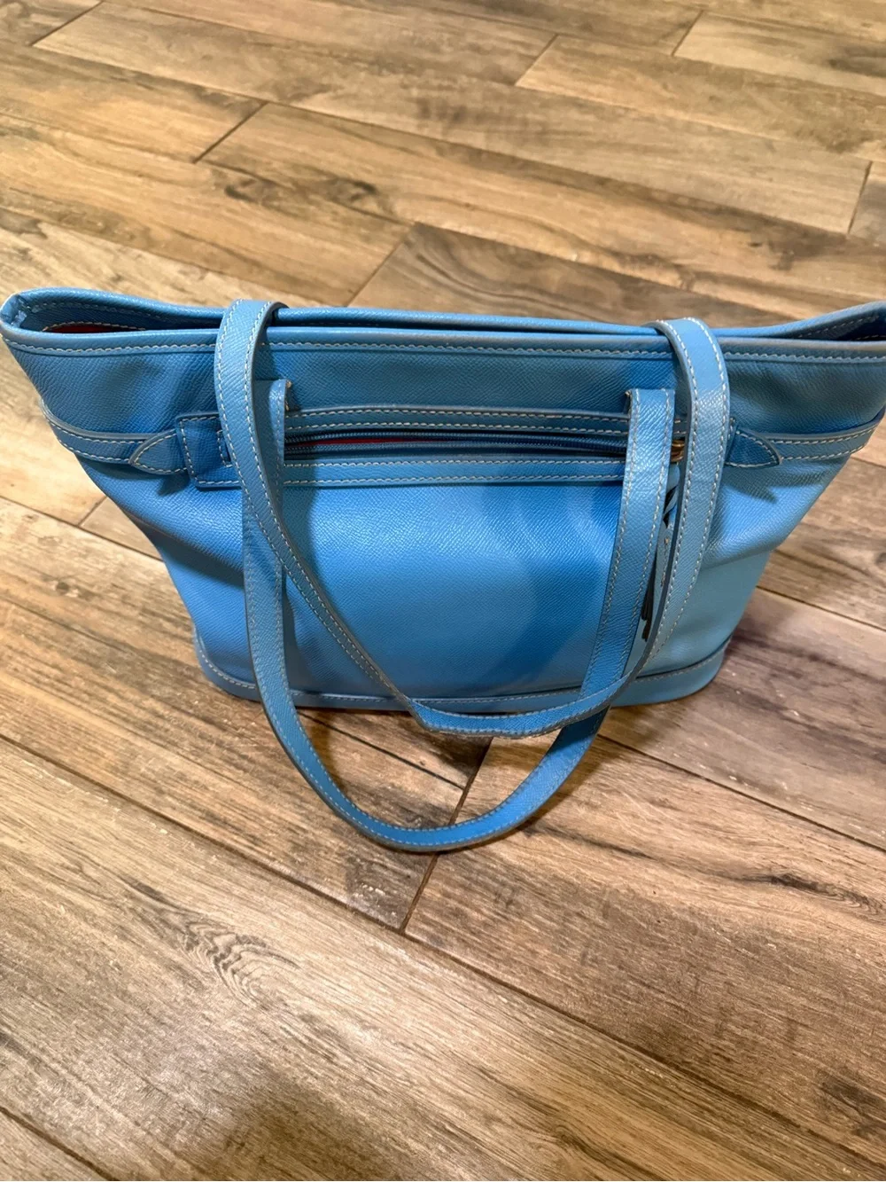 Dooney & Bourke Sky Blue Pebble Leather Logo Lock Tote